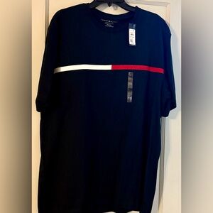 Tommy Hilfiger Men's Navy Shirt with Red and White Stripe Size XXL